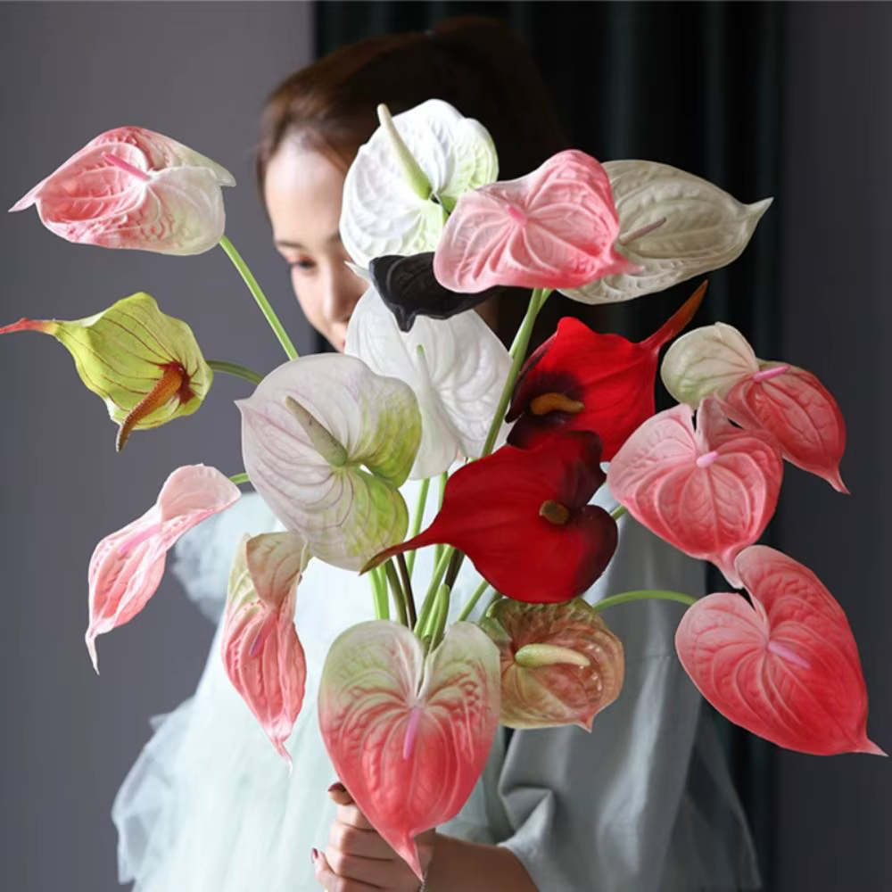 Bouquet de fleurs de lys d'anthroium artificiels de 24 pouces