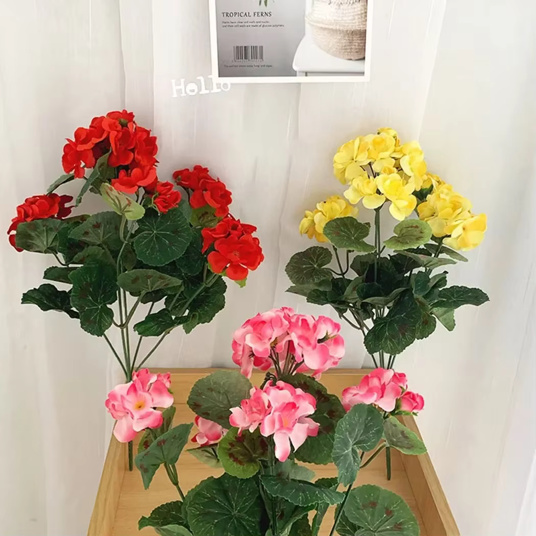Automne extérieur artificiel géranium rouge azalée fleurs buissons haute qualité résistant aux UV fausses