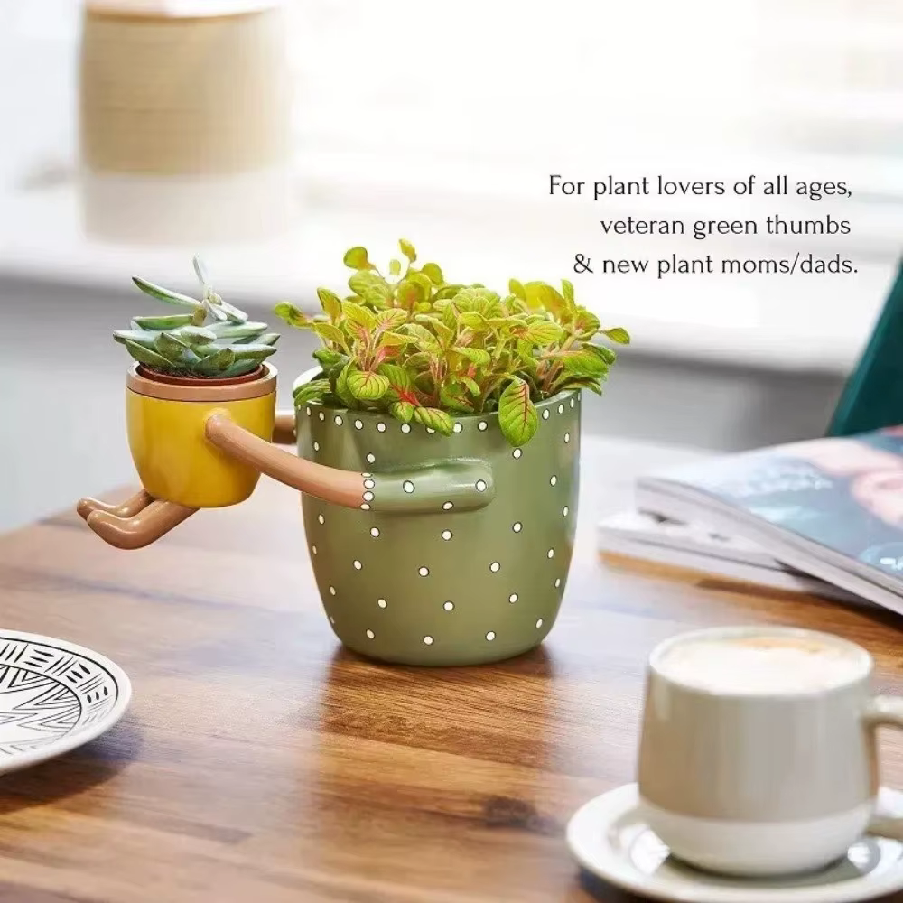 Pot de fleurs en résine parent-enfant avec trous de drainage