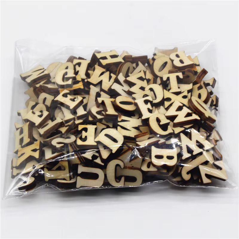 Style rustique majuscule lettres en bois Alphabet disques découpés