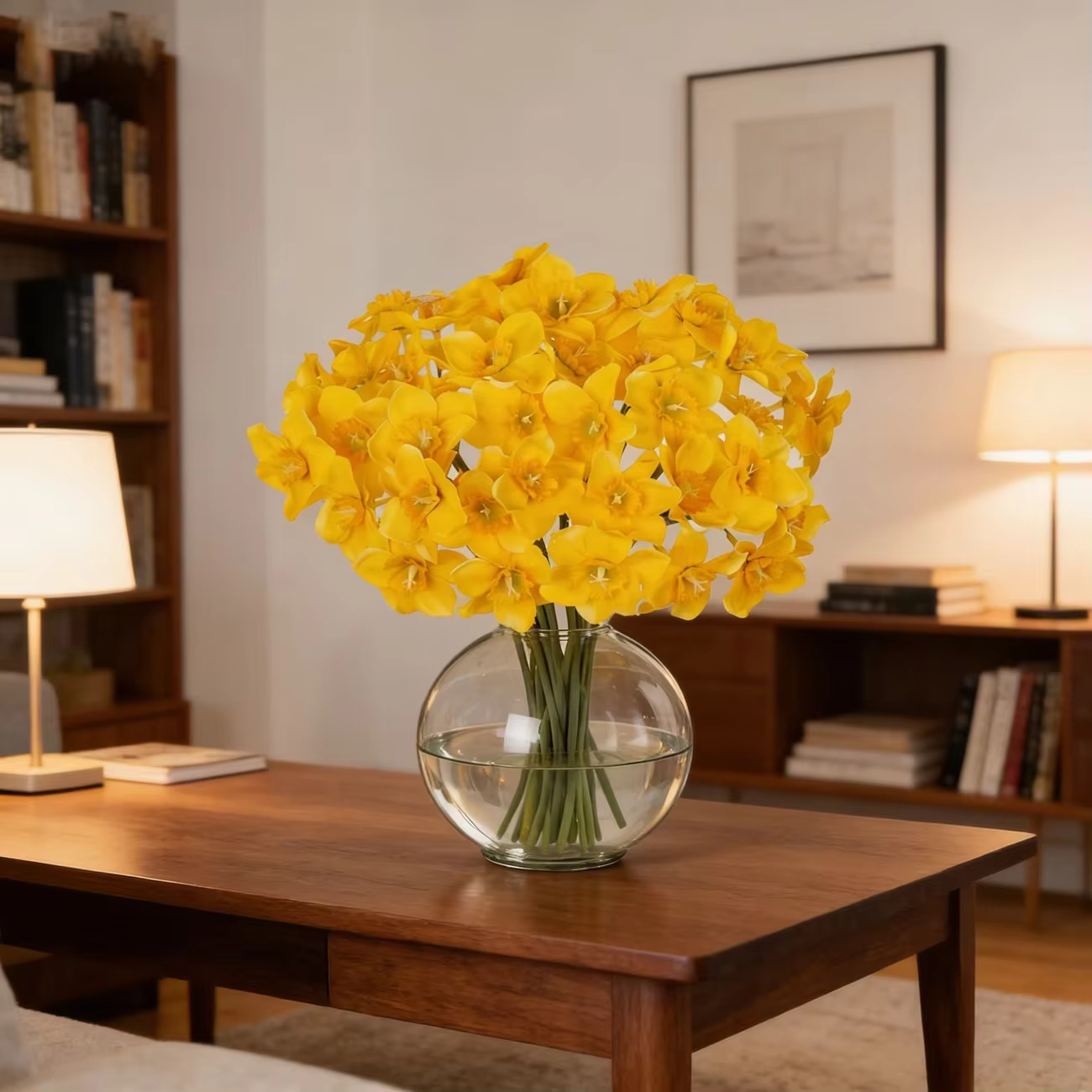6/12 tiges de fleurs artificielles jaunes en forme de narcisse