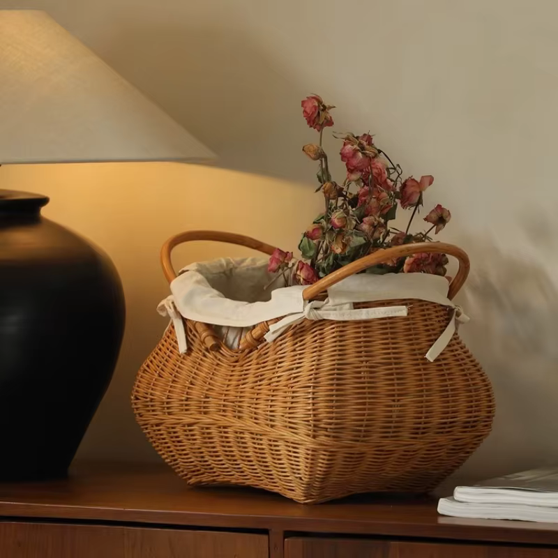 Panier de fleurs bohème en rotin tissé à la main