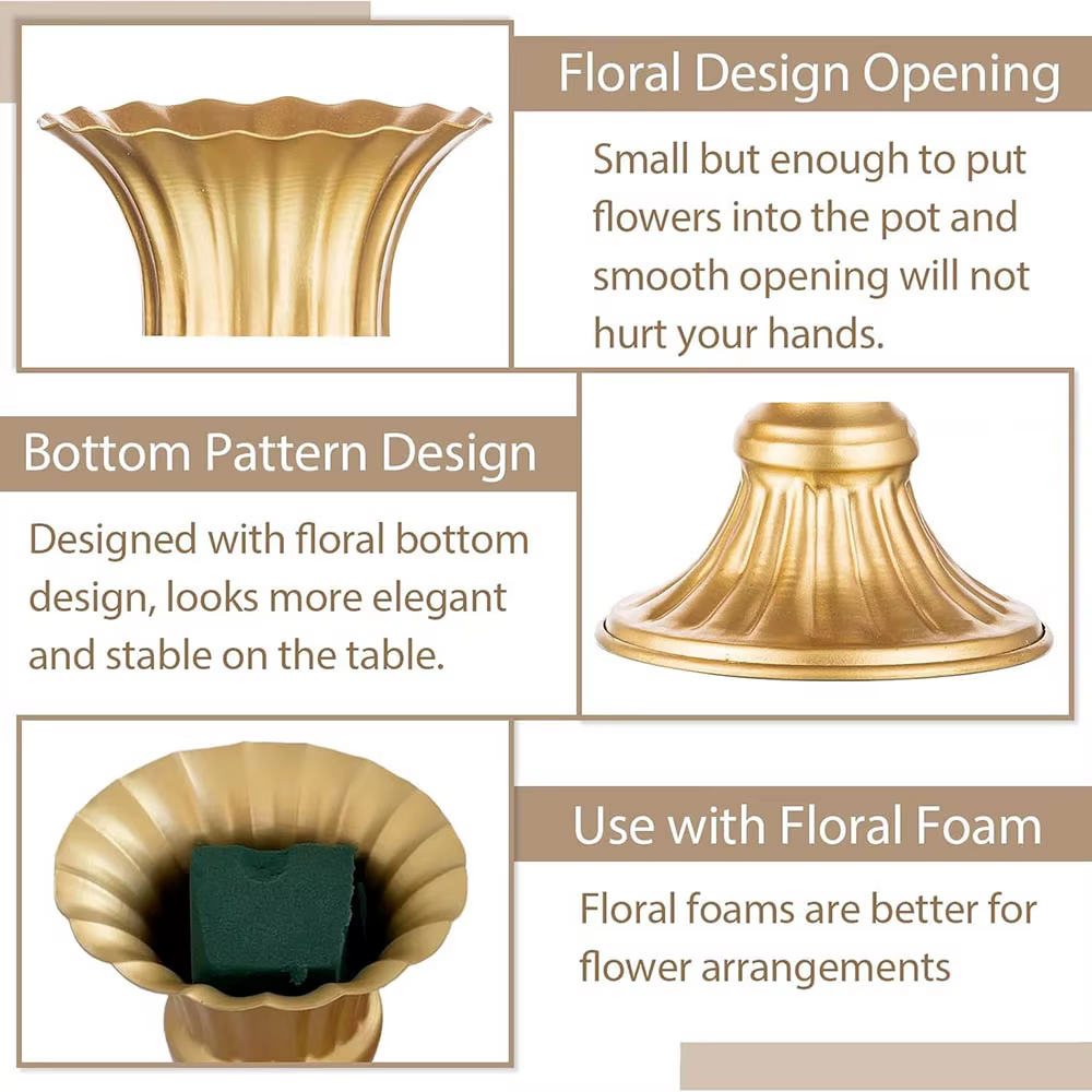 Vase d'arrangement de fleurs en or pour centre de Table de mariage