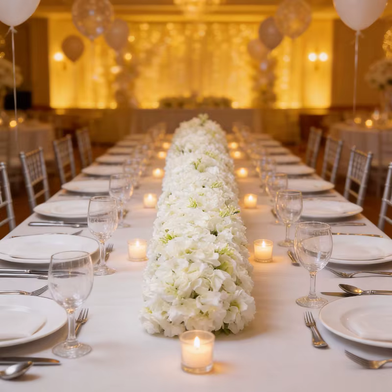 2, 2 m de fleurs artificielles pour décoration de mariage : chemin de table