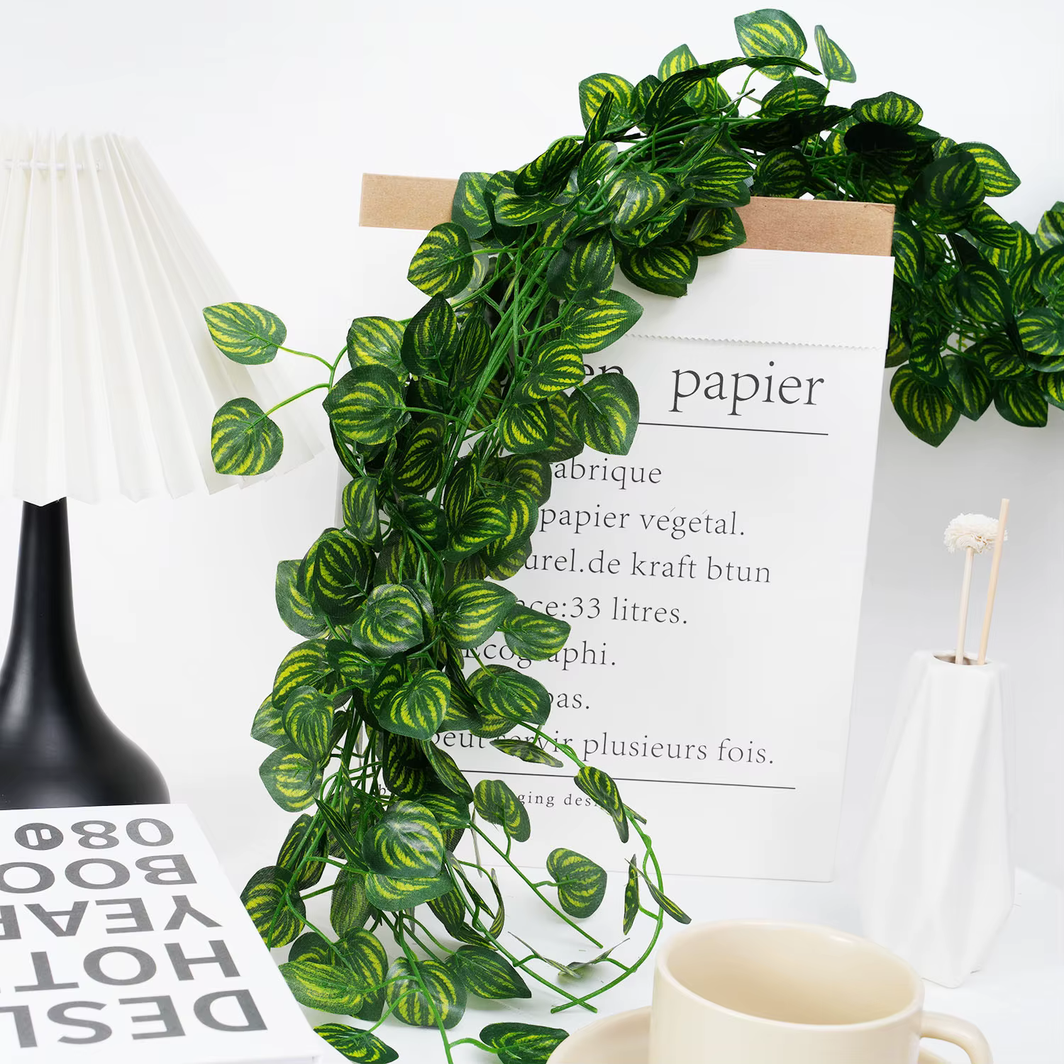 Guirlande de feuilles de lierre artificiel en soie de vigne verte de 200Cm