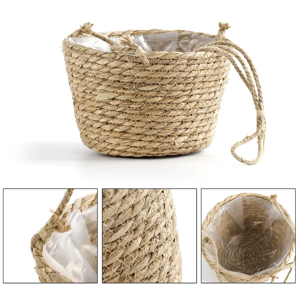 Panier suspendu en paille pour jardin