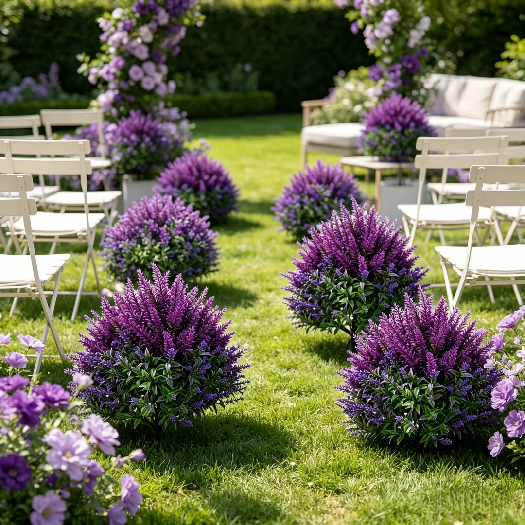 2/4 Pièces de lavande artificielle violette pour extérieur + combinaison d'épis de blé avec piquets de fixation au sol