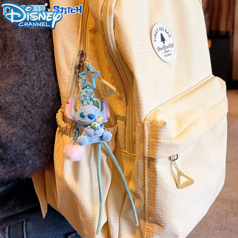 Porte-clés en feutre authentique Disney Stitch, porte-clés de voiture mignon de dessin animé, porte-clés créatif, breloque de sac, accessoire décoratif