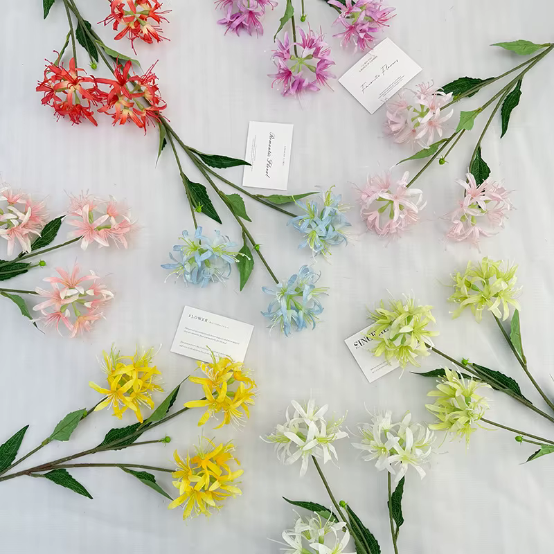3 Têtes de fleurs artificielles en soie Lycoris Radiata pour la décoration de la maison