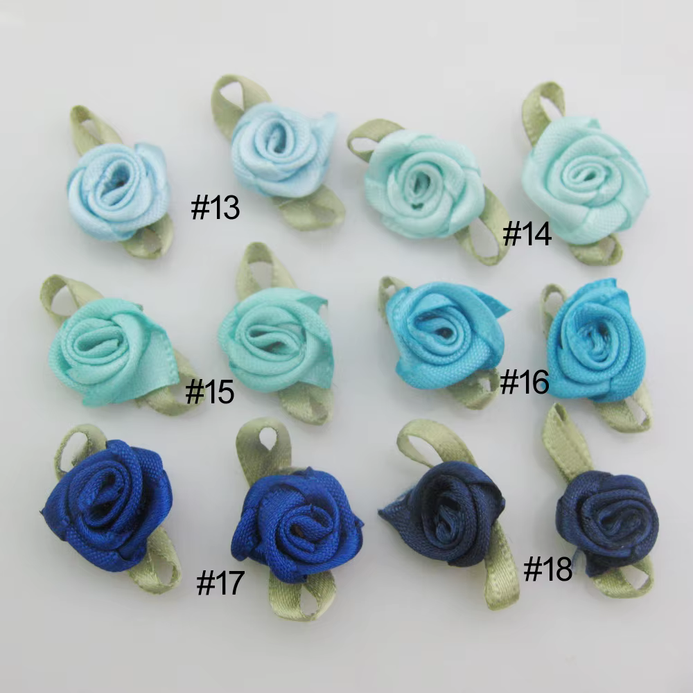 Rosettes roses avec ruban à la mode, 30 couleurs au choix, 50 pièces, accessoires de fleurs en tissu feuille, fournitures de couture artisanales pour bricolage