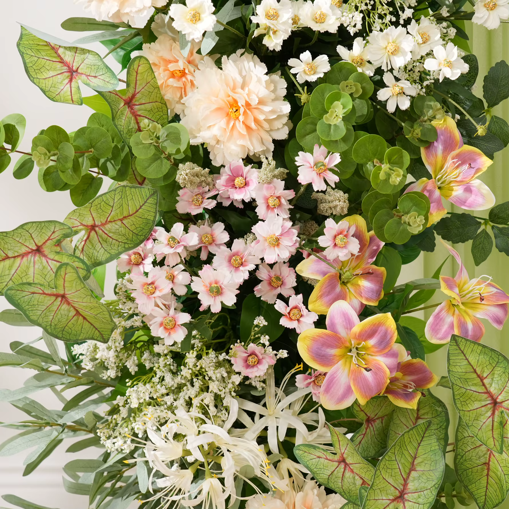 Angela fleur A9028 verdure tropicale Lily Arrangement Floral toile de fond de mariage corne arc décor événement scène sol fournitures de fleurs