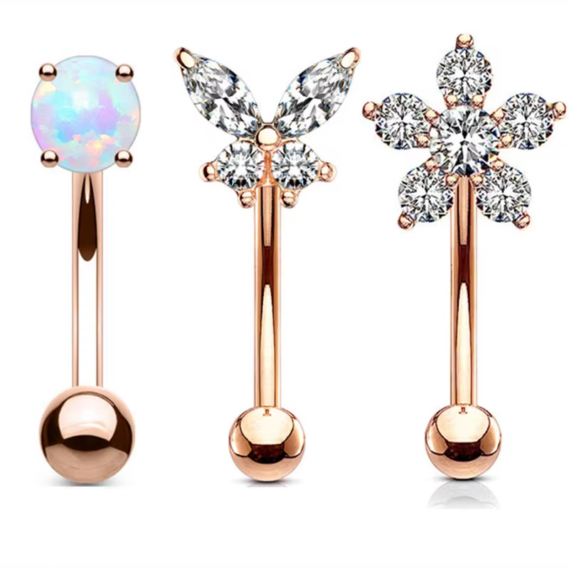 3 pièces fleur sourcil haltère Piercing ensemble Zircon incurvé haltères Piercing Pack coeur oreille Rook boucle d'oreille goujon barres sourcil anneau Lot