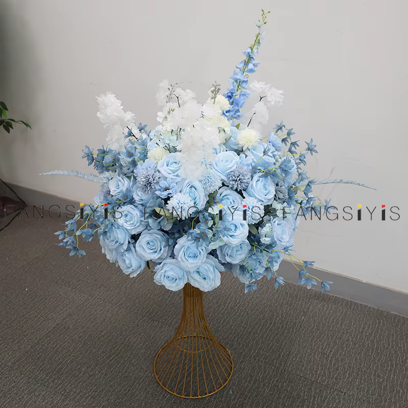 Bébé bleu rose delphinium grande boule de fleurs centre de Table événement décor de mariage route plomb artificiel Arrangement Floral Bouquet