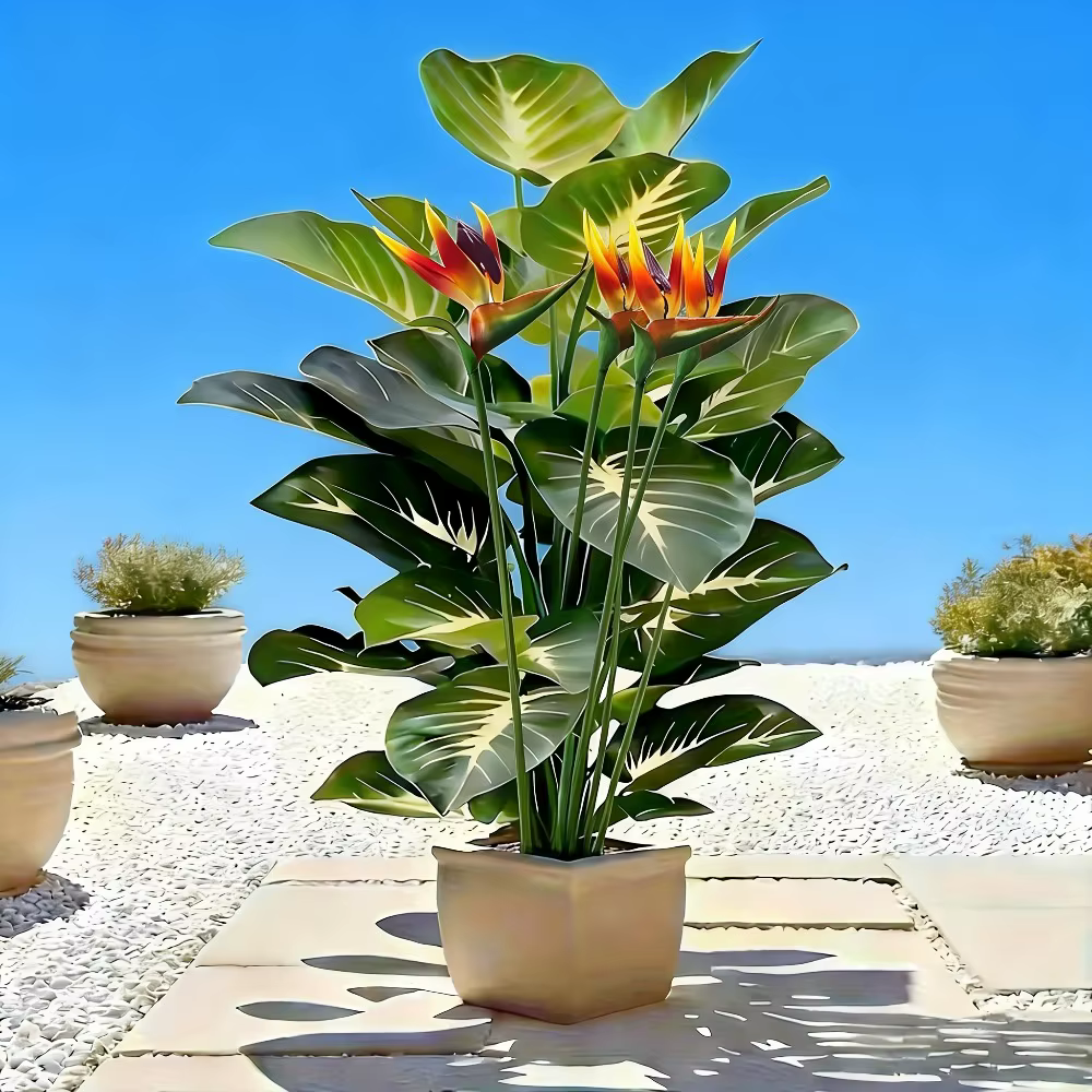 Plantes artificielles d'oiseau de paradis et de pothos pour la décoration extérieure dans les jardins