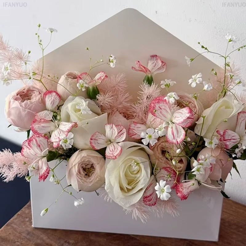 Boîte Cadeau Bouquet de Fleurs Romantique avec Enveloppe Florale