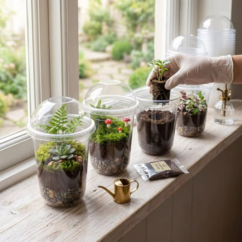 5/30PCS Gobelets transparents pour semis avec couvercles