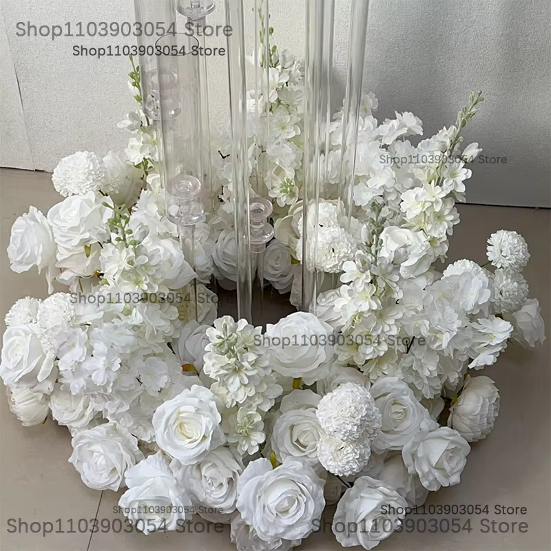 Couronne de luxe artificielle de 60 cm (25 pouces) en roses et jacinthes blanches pour centres de table de mariage