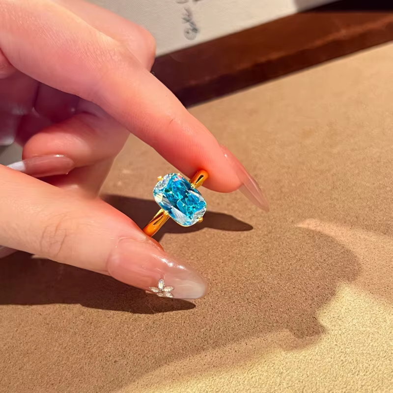 Bague rétro pour femme en diamant Paraiba, taille fleur de glace, ensemble de bijoux de fiançailles en diamant bleu marine