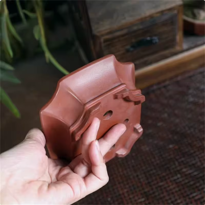 Pot de bonsaï en poterie fait à la main en argile violette