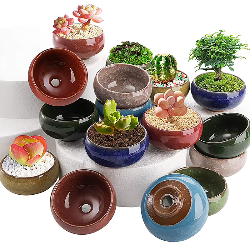Jardinière succulente en céramique de fleur de glaçure de craquel de glace mignonne Mini Pot de plante Pot