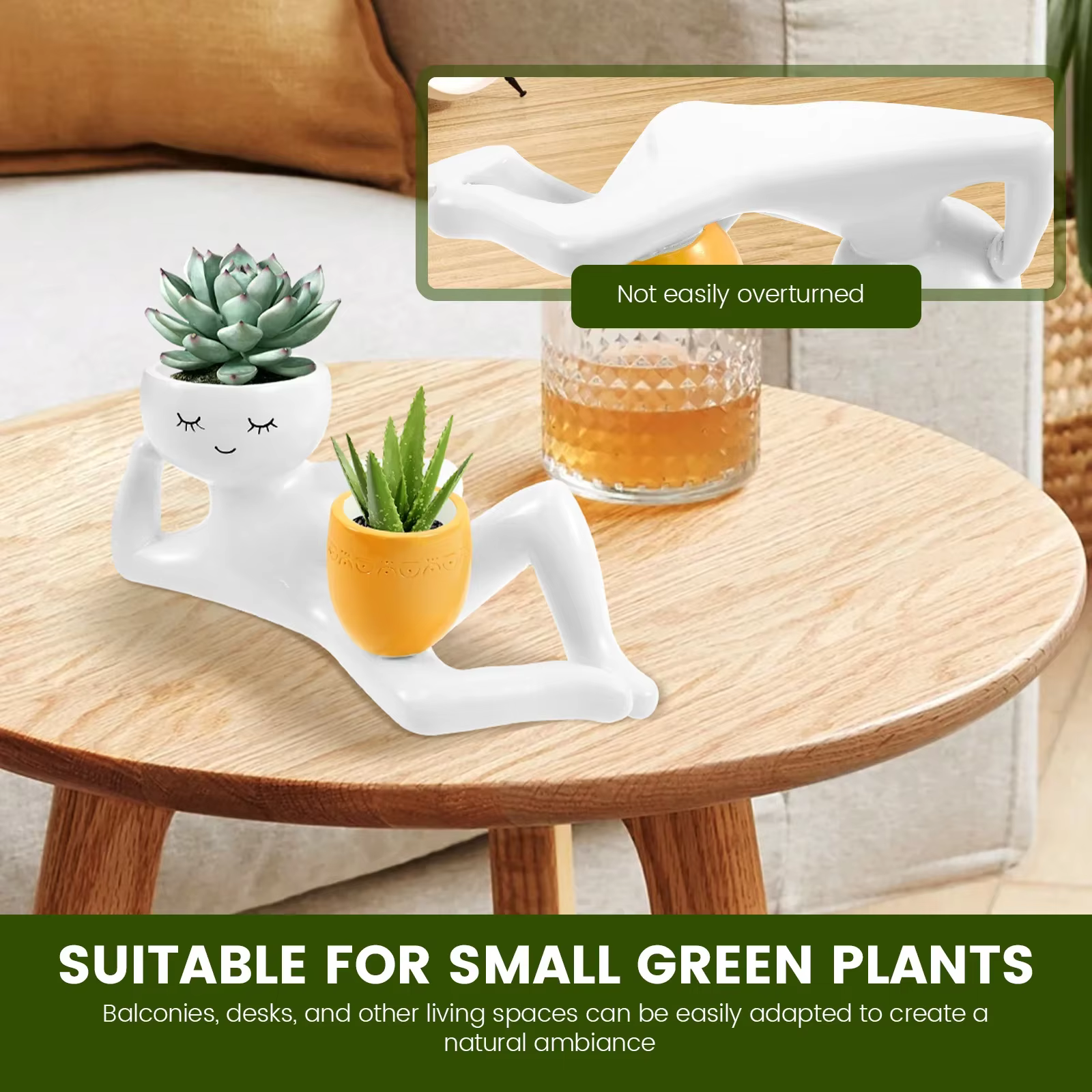 Pot de fleurs en résine amusant pour plantes succulentes avec trou de drainage, pot de fleurs de bureau, vase pour plantes vertes, décoration pour la maison et le bureau