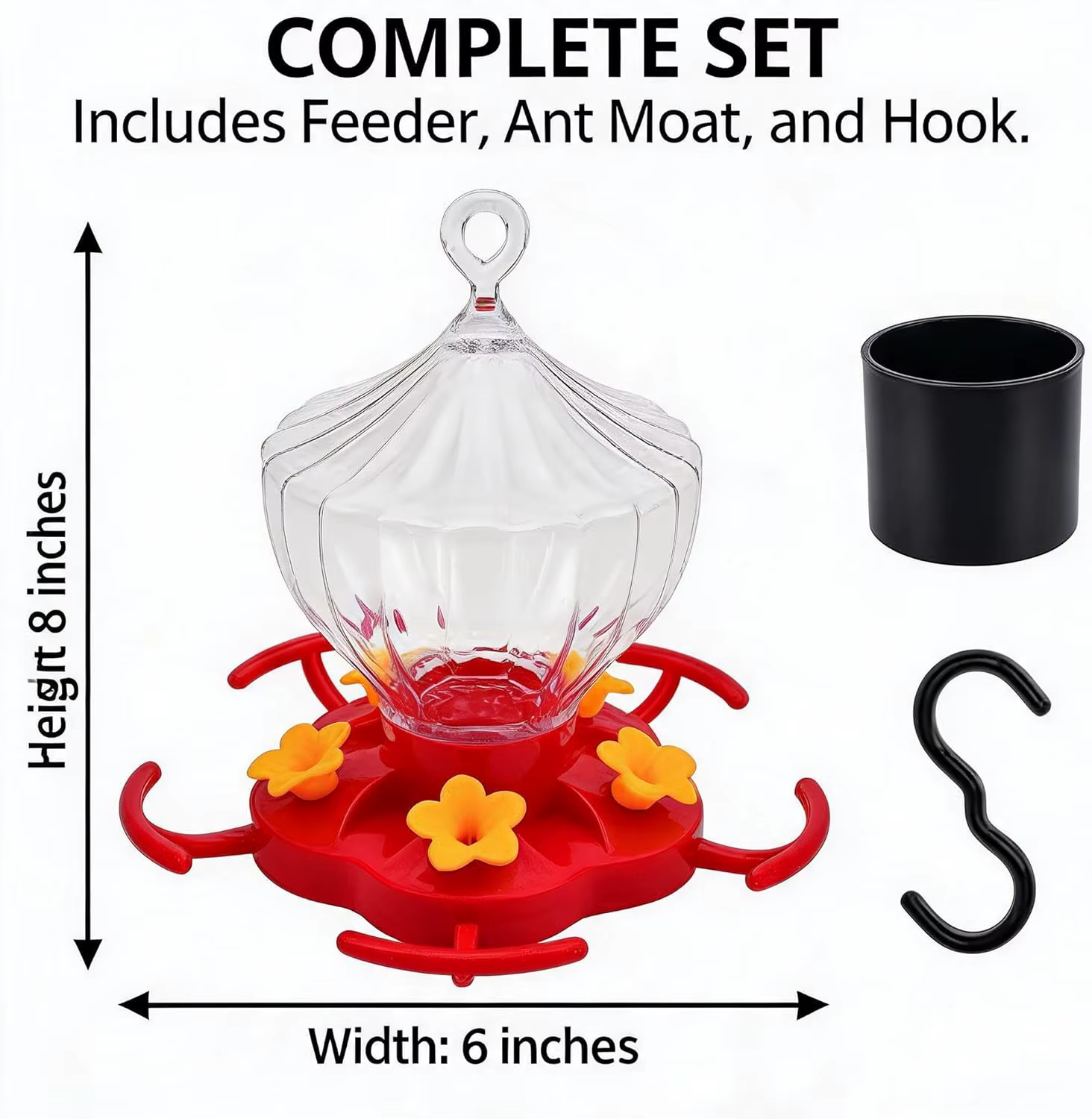 Mangeoire pour colibris de 8 oz, distributeur d'eau suspendu pour cour extérieure avec 5 ports floraux et perchoirs pour jardin