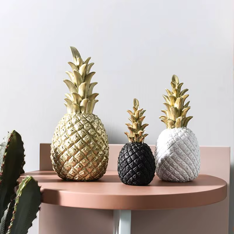 Ananas décoratif en résine blanc/noir/or