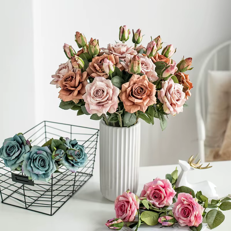 Fleurs artificielles grandes Roses en soie