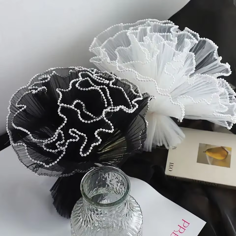 28 cm x 400 cm papier d'emballage de fleurs perle vague fil fleur emballage dentelle maille fleuriste fait à la main
