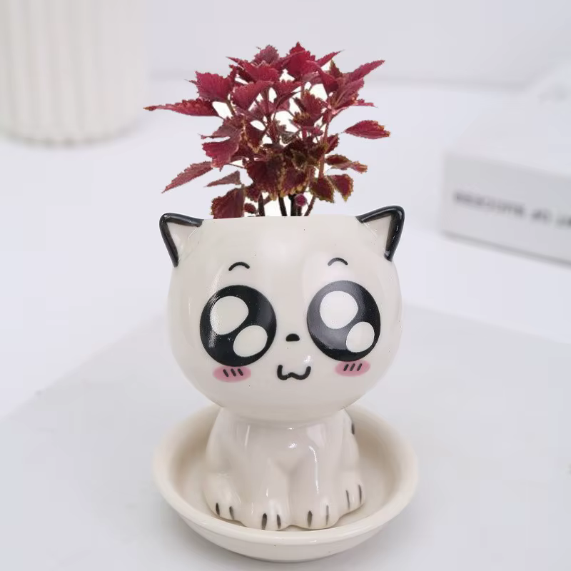 Pot de fleurs en céramique en forme de chat