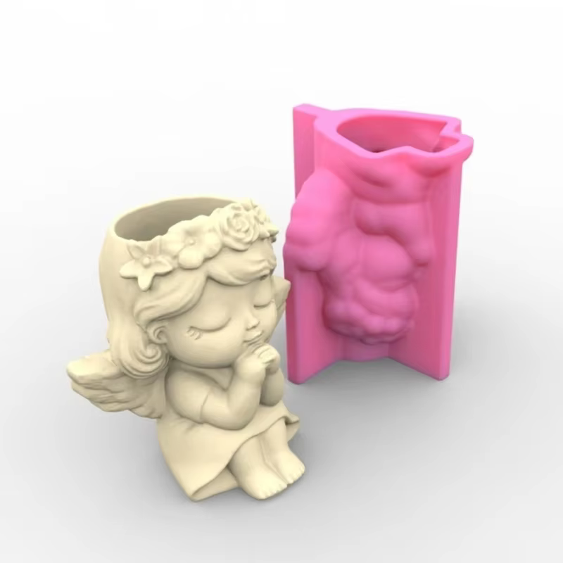 Ange Fille Silicone Pot Fleur Moule Béton Chandelier