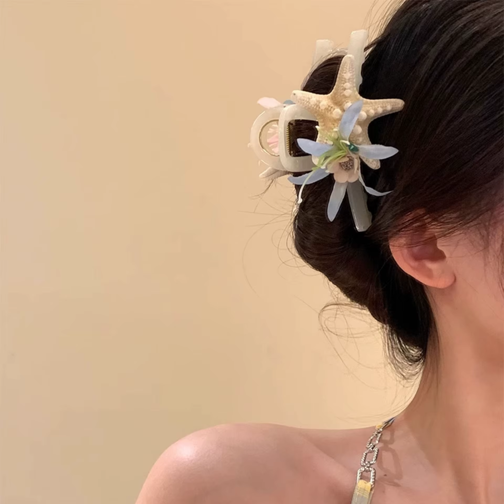 Pince à cheveux Série Océan, motif étoile de mer, coquillage et baies, accessoire de coiffure pour femme, idéal pour les voyages en bord de mer et les photos de vacances