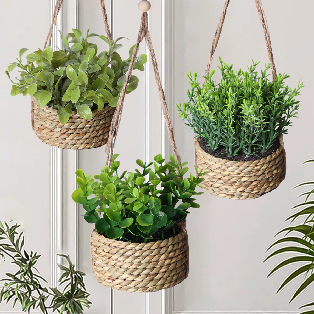 XIYA fleur vert plantes artificielles Eucalyptus herbe tissé romarin
