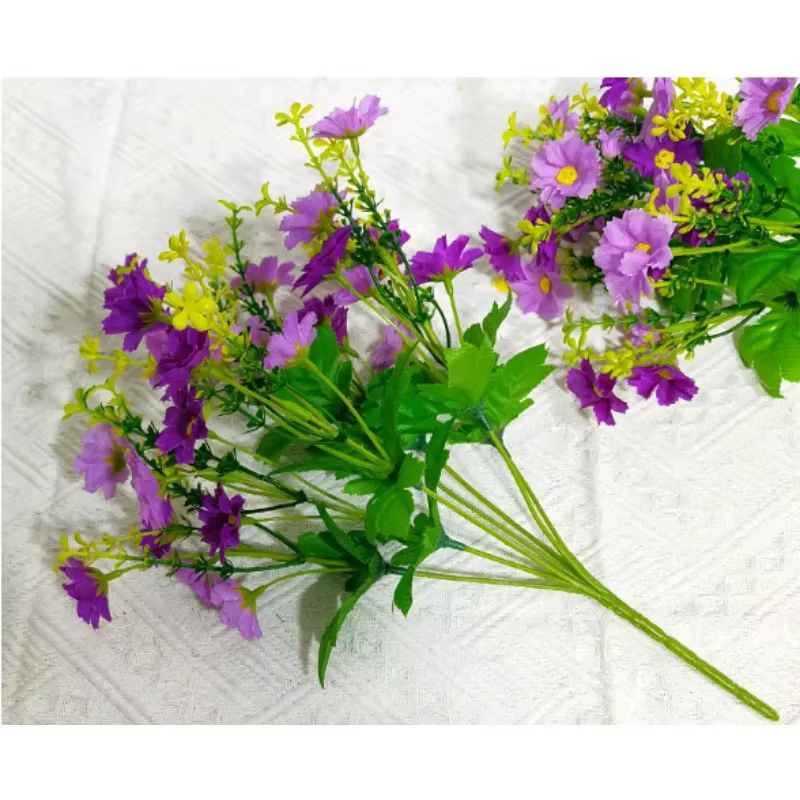 22*33CM un Bouquet 7branches 28 têtes marguerite en soie fleur décorative artificielle bricolage Arrangement Floral de mariage décor de Table de chambre à coucher