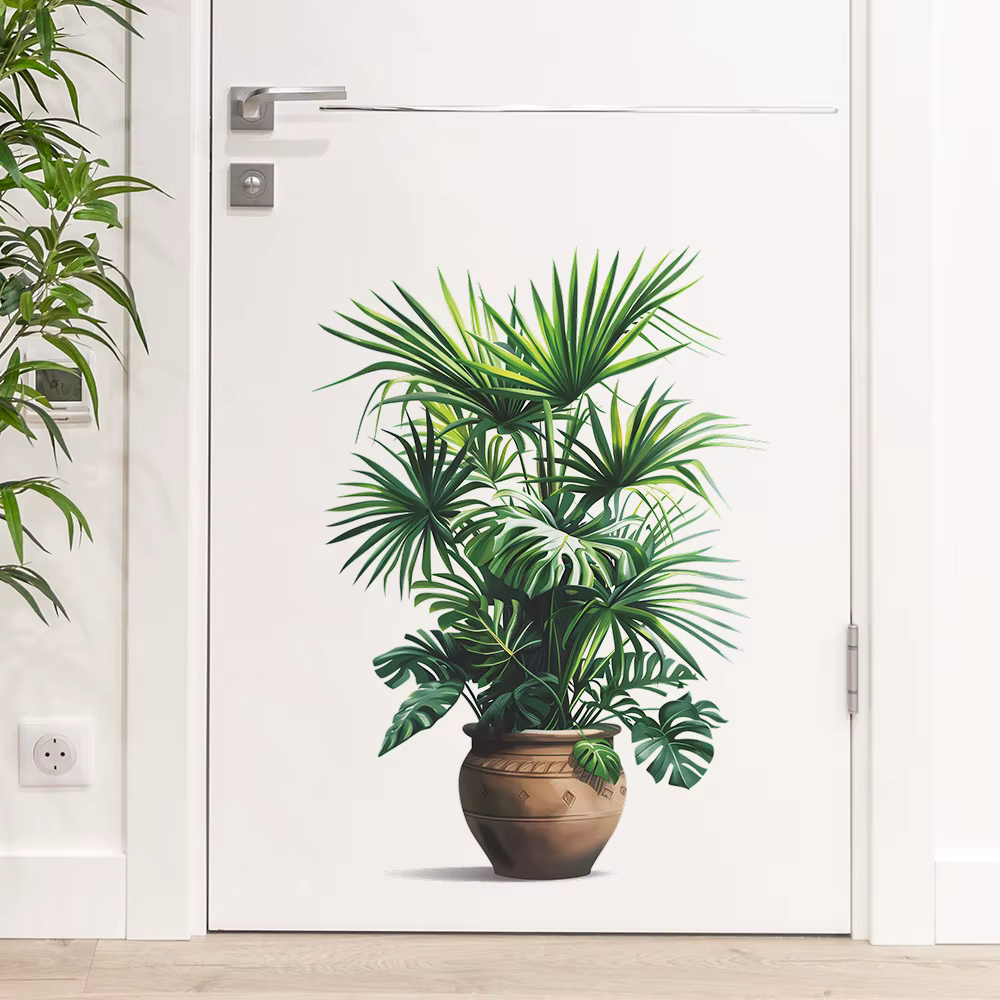 Autocollant mural auto-adhésif en Pot de plante verte
