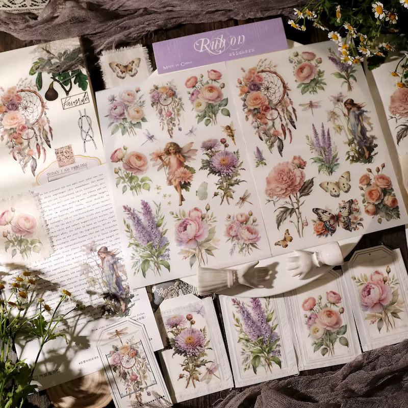 Autocollant esthétique transfert fleur rose pour scrapbooking