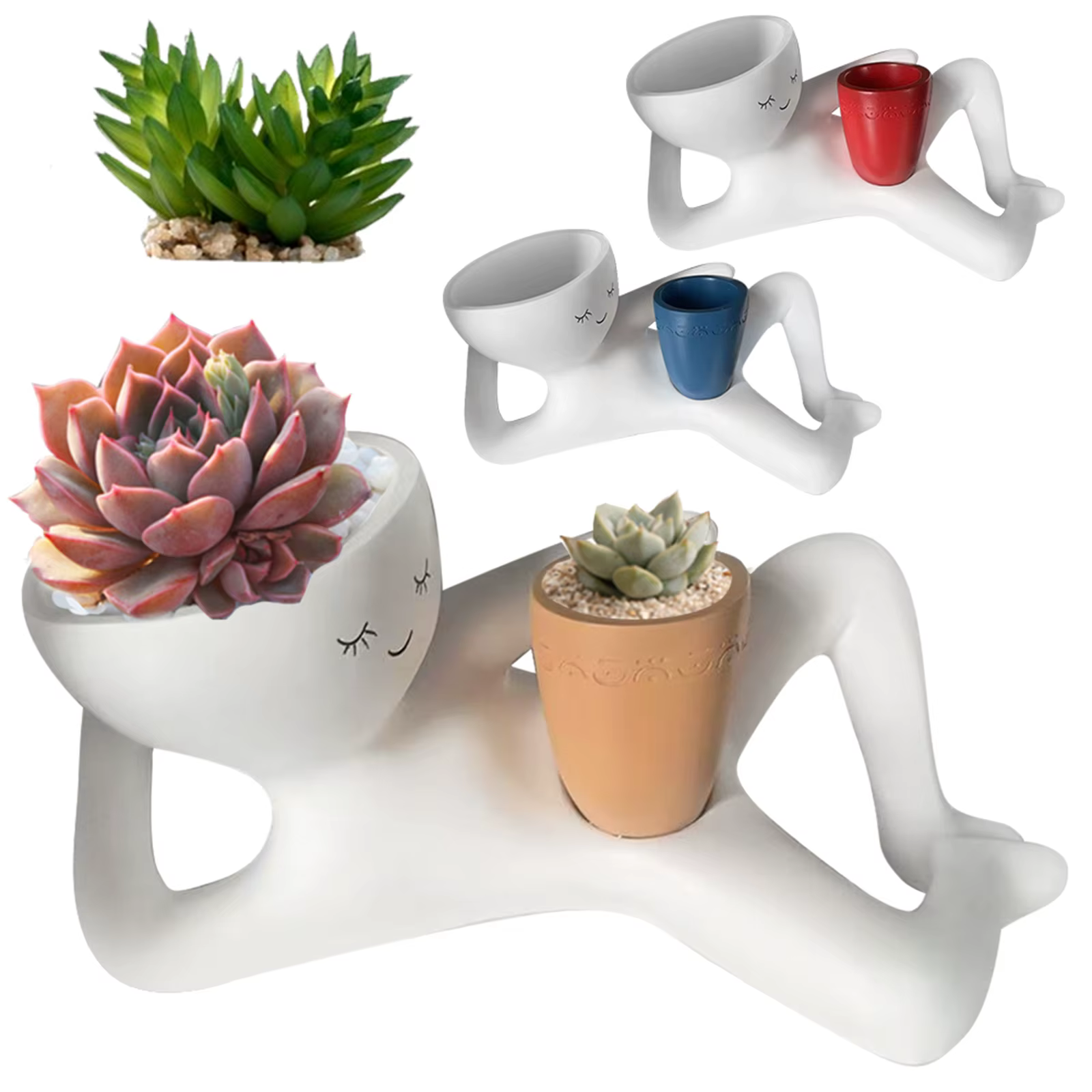 Pot de fleurs amusant en résine « Lazy Guy » avec trou de drainage, figurine unique allongée, pots à succulentes pour la décoration de la maison et du jardin
