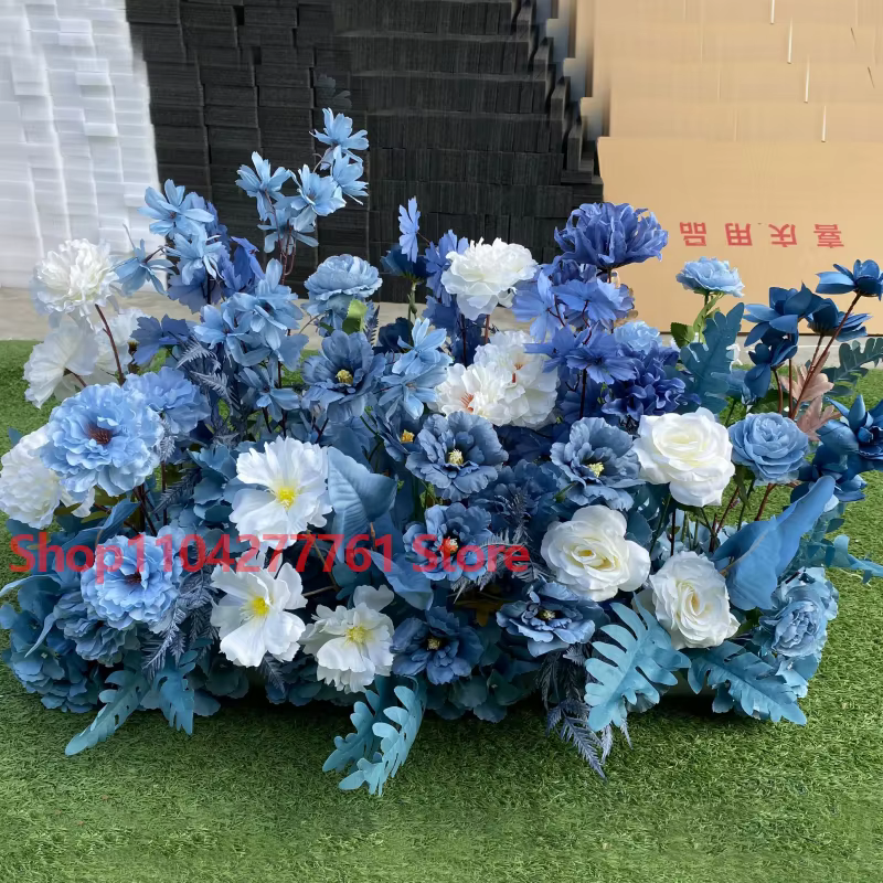 Série Bleue : Plante artificielle de roses et feuilles
