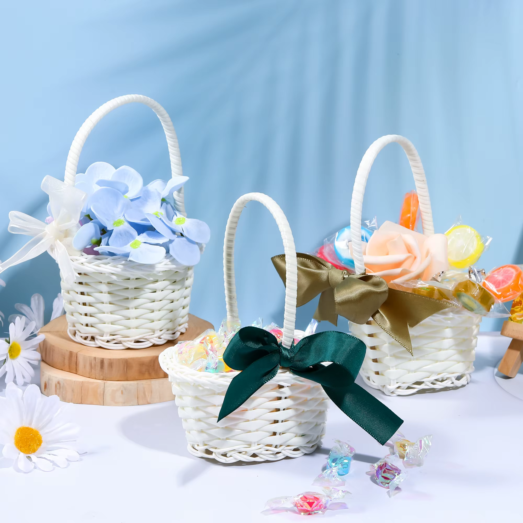 Mir de Rangement de Fleurs de Mariage Tissé à la Main avec Poignée