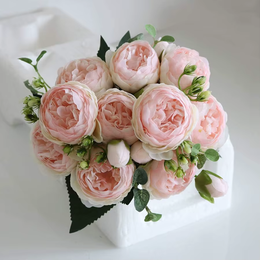 Fleurs artificielles Soie Pivoine Bouquet Festival Décorations Vase Pour La Maison Chambre Jardin Salon Mariage Mariée Faux Plantes Prop