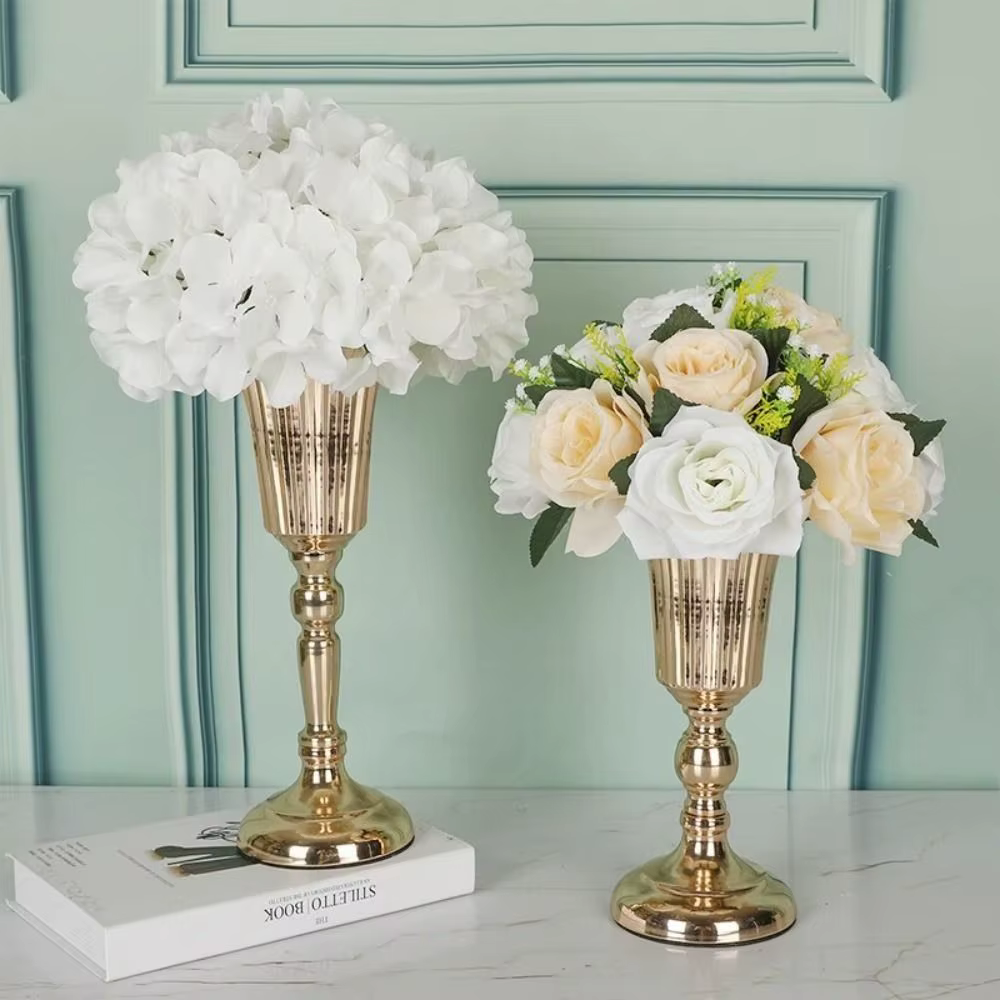 Vase Rétro en Fer Forgé Doré Anti-chute pour Fleurs Artificielles