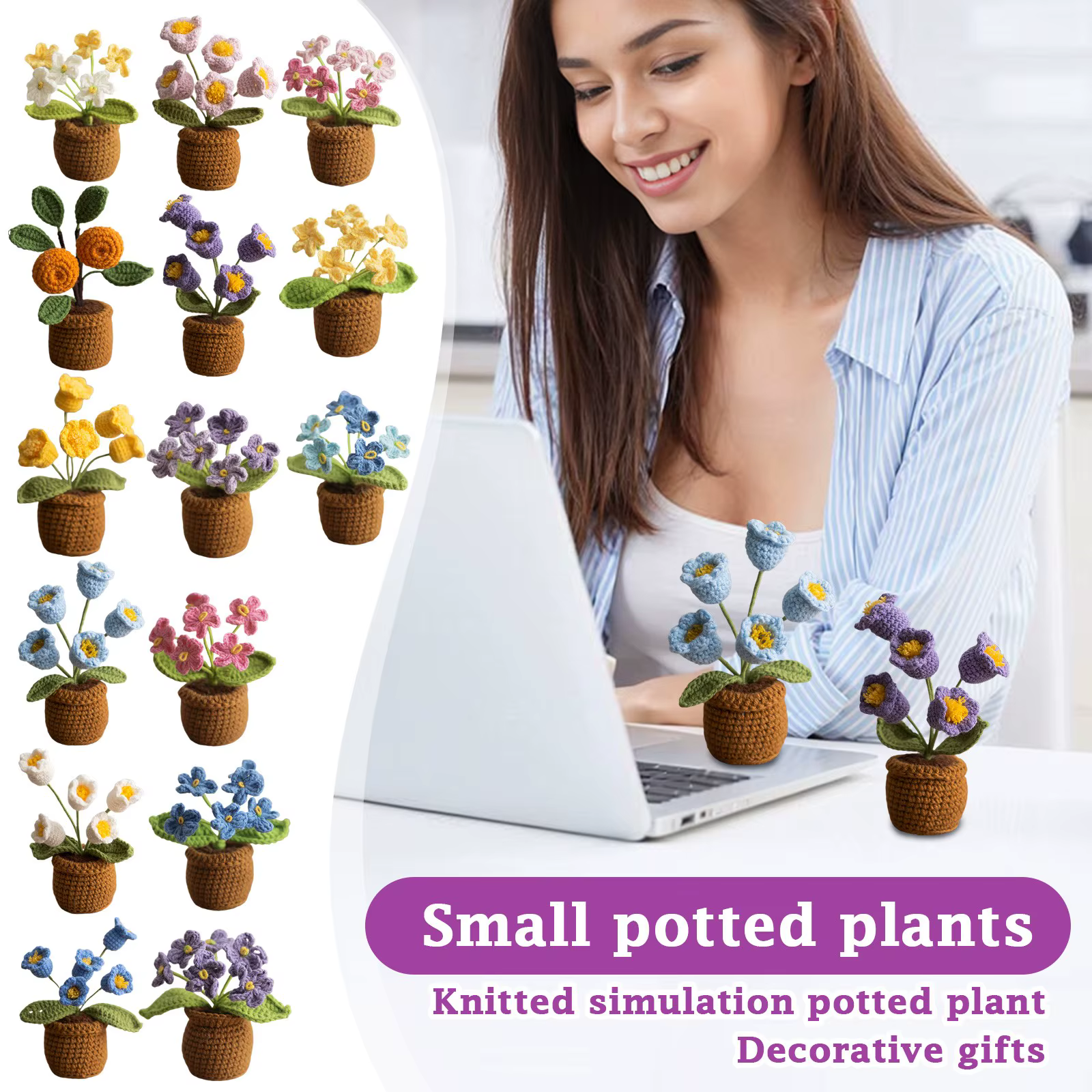 Plantes en pot tricotées à la main