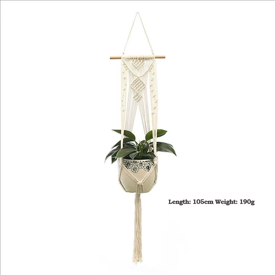 Support mural en macramé fait main pour plantes suspendues
