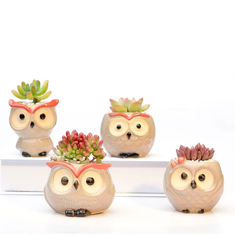 Pot de fleur hibou en céramique