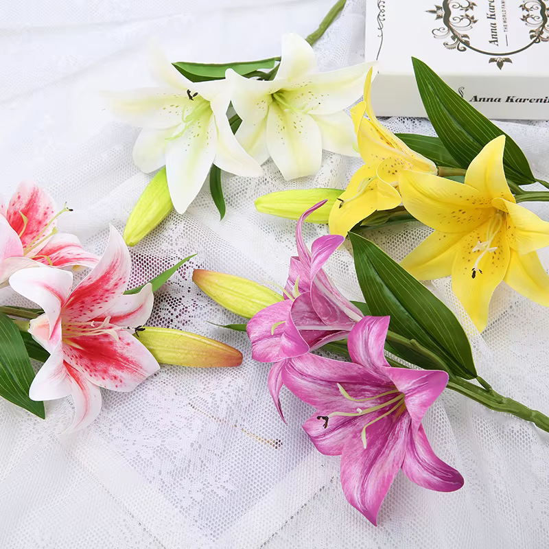 Fleurs artificielles en soie faux Bouquet de lys 41cm de long bricolage créatif deux
