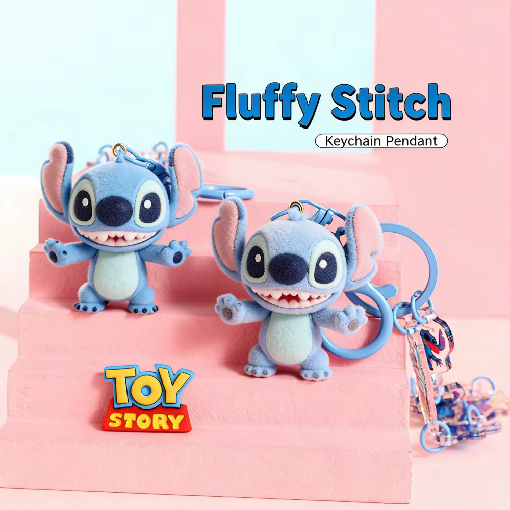 Poupée floquée authentique Disney Stitch, accessoire de clé de dessin animé Lilo & Stitch, ornement de sac, adapté à un usage quotidien et à la collection