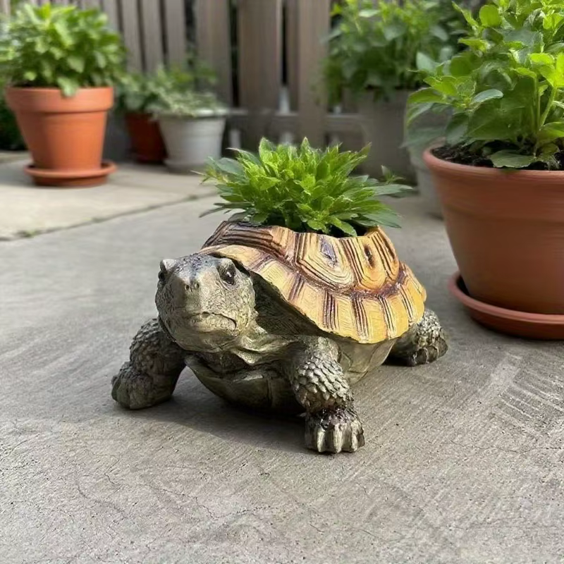 Jardinière succulente tortue réaliste avec trou de drainage. Résine durable