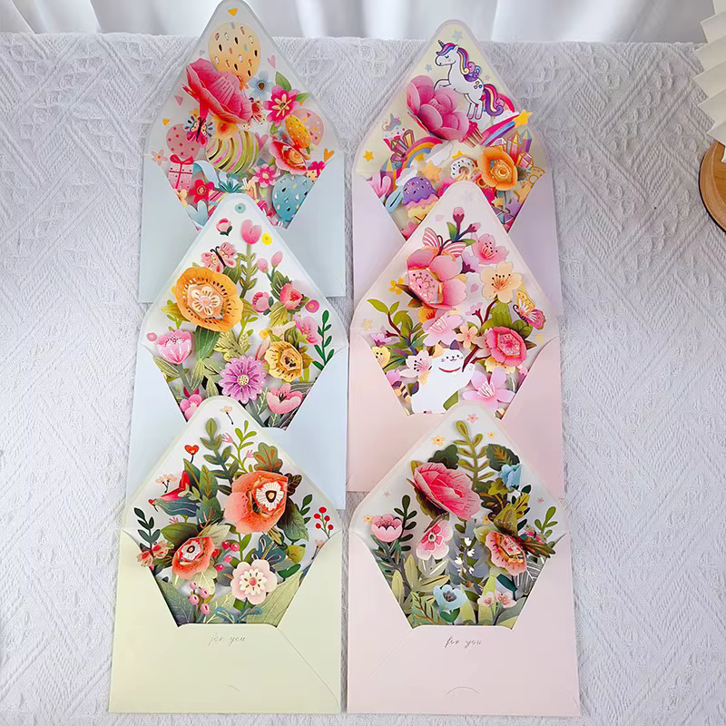 Cartes de vœux à fleurs surprise de style pop-up adaptées aux festivals Saint-Valentin anniversaire bénédiction