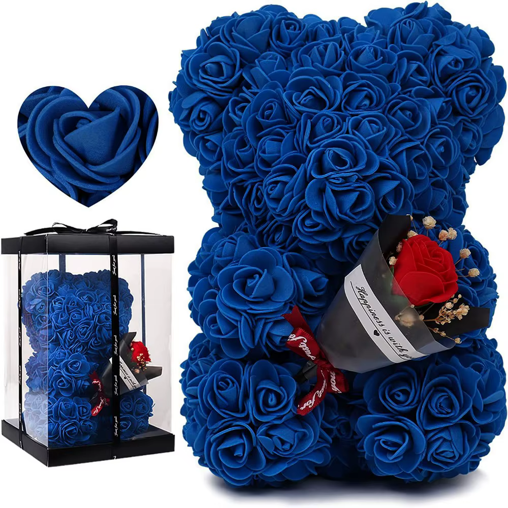 Fleur artificielle multicolores de haute qualité 15*15*22cm/16*16*24cm Rose éternelle arc-en-ciel Ours Cadeau d'anniversaire pour petite amie