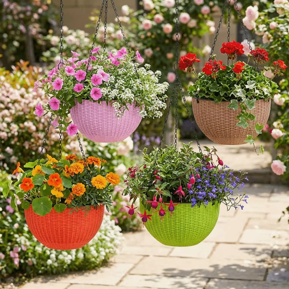 Pot suspendu en plastique imitation rotin
